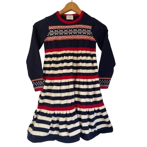 Hanna Andersson Girls Dress Navy Stripe Knit Long Sleeve Layered - Size 130 - Picture 1 of 10